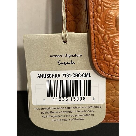 ANUSCHKA Croc Embossed Camel Genuine Leather Flap Crossbody Shoulder Bag Purse - Picture 10 of 10